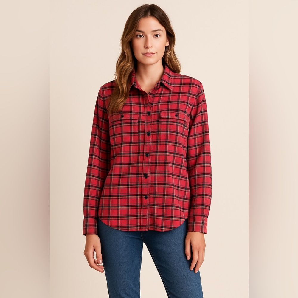 Billabong Red Plaid Flannel Button Down Long Sleeve Shirt Size L
